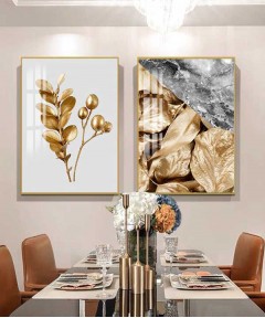 Gold Frame 60*90 Cm Crystall Porsalein Painting Decorative For Living Room 2 pcs